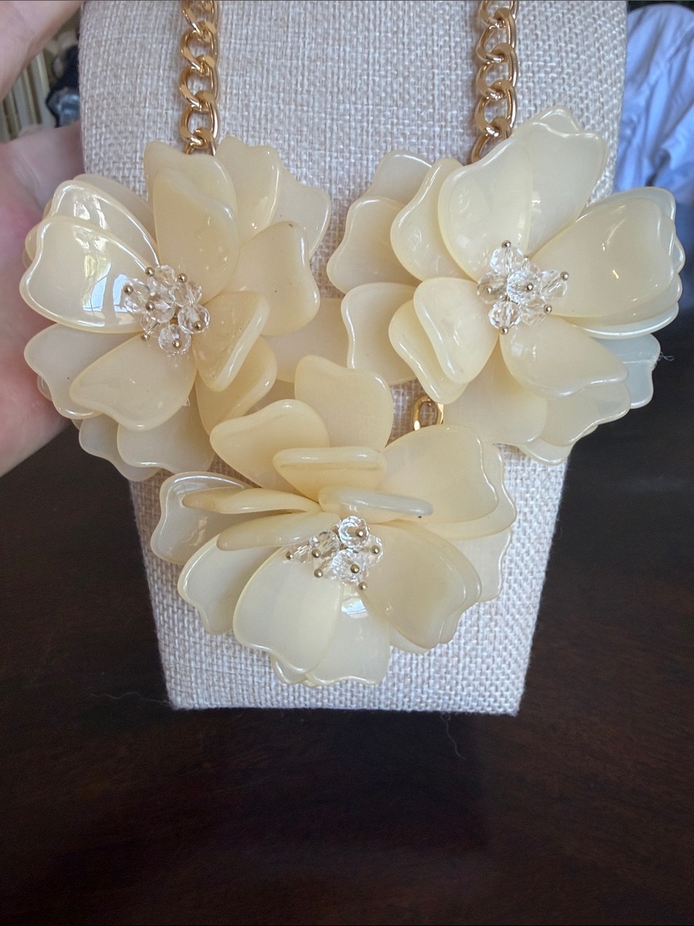 Nique Gold-Chain Cream Floral Necklace with Crystal Accent Earrings - Picture 4 of 7